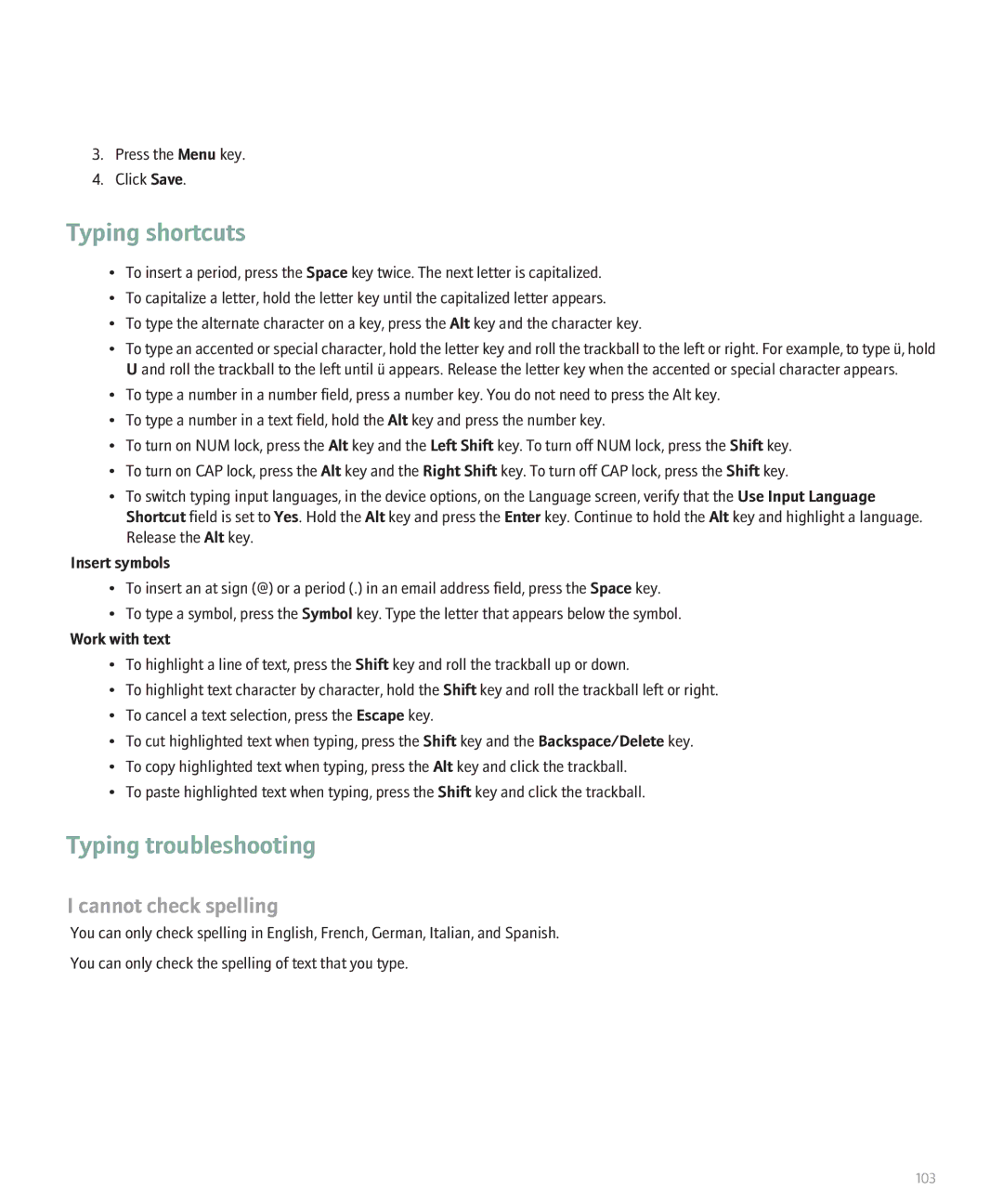 Blackberry 8330 manual Typing troubleshooting, Cannot check spelling 