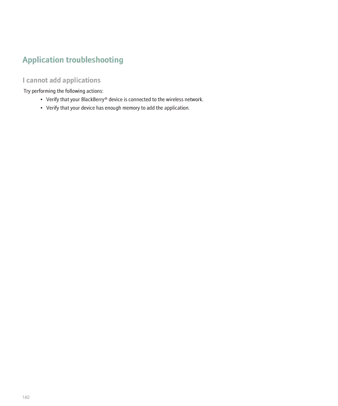 Blackberry 8330 manual Application troubleshooting, Cannot add applications 