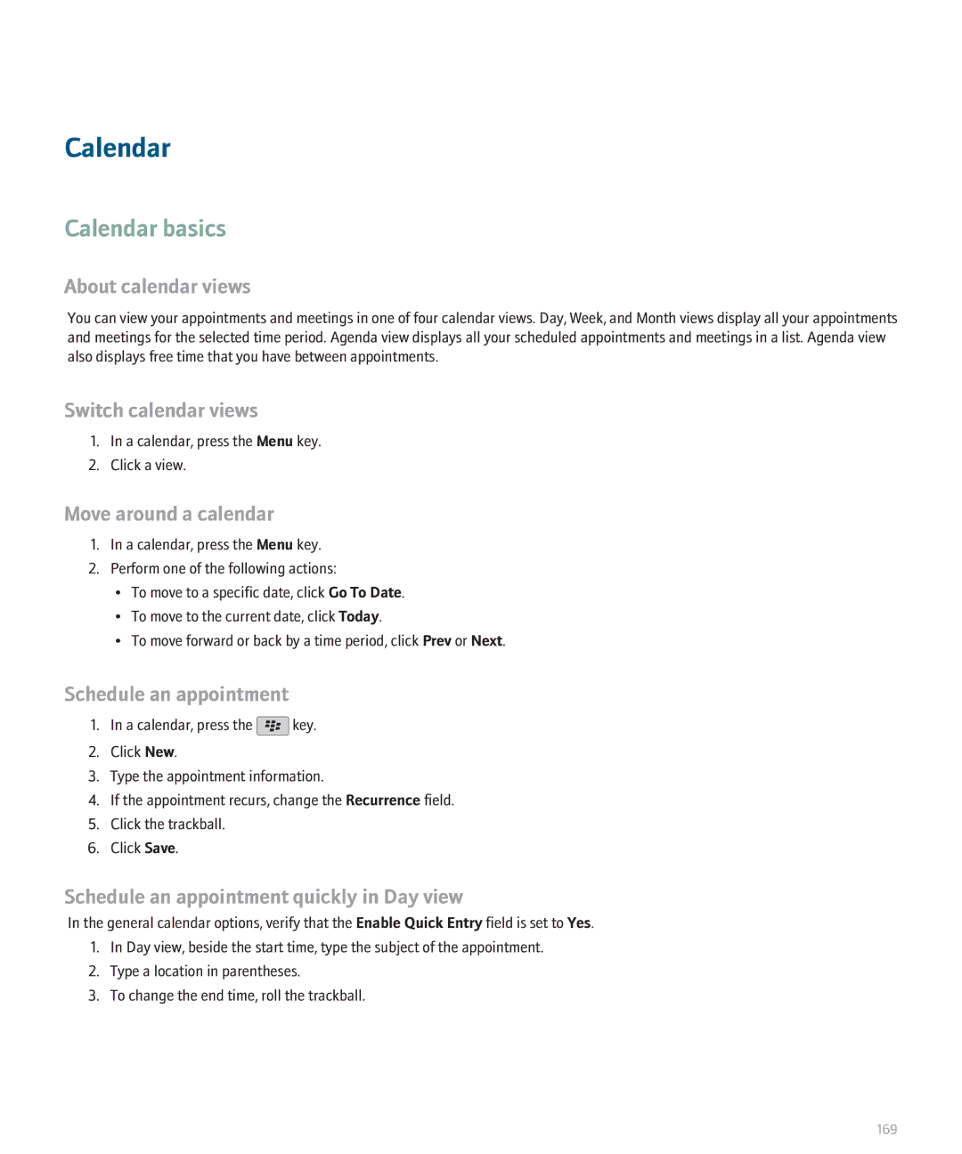 Blackberry 8330 manual Calendar basics 