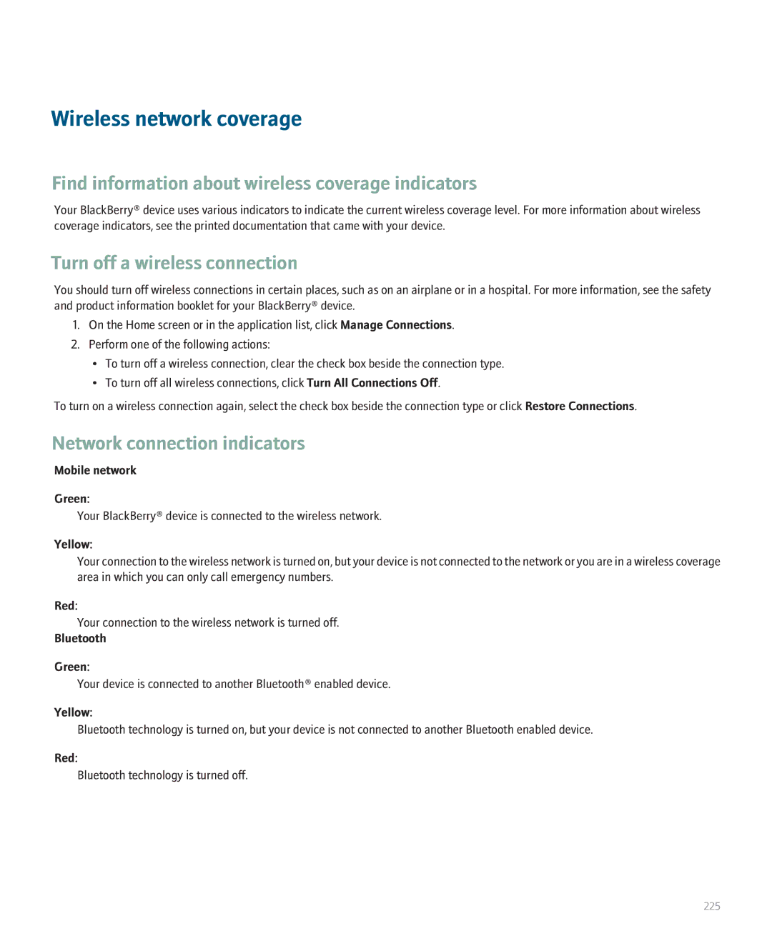 Blackberry 8330 manual Wireless network coverage, Find information about wireless coverage indicators 