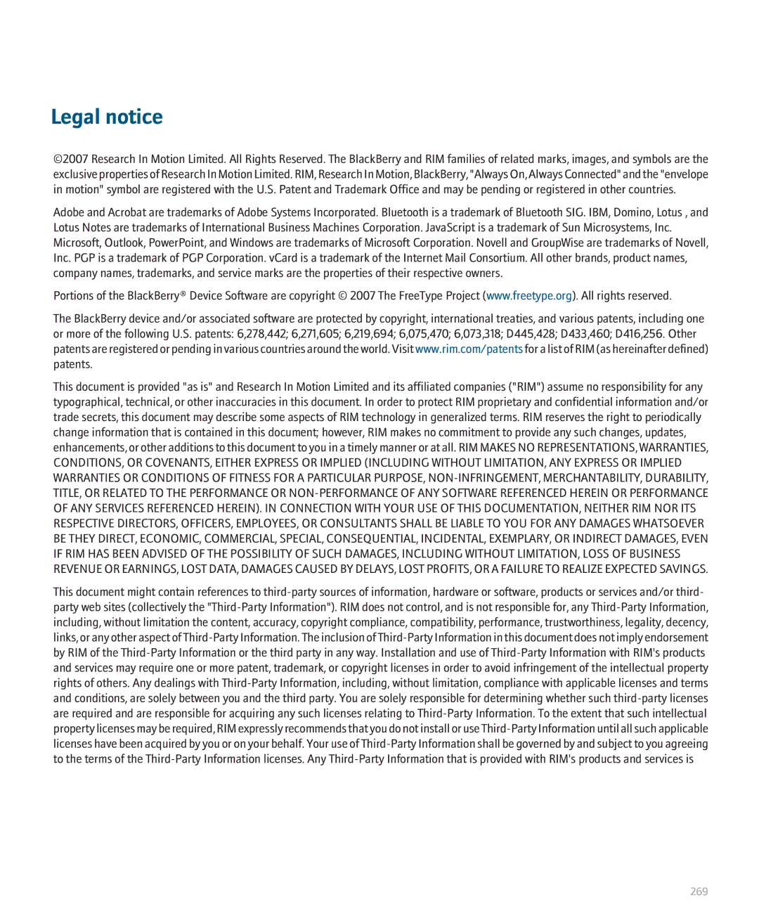 Blackberry 8330 manual Legal notice 