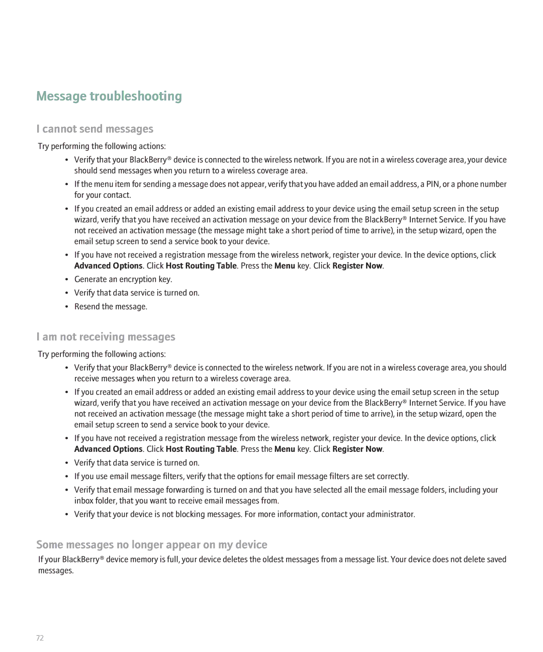 Blackberry 8330 manual Message troubleshooting 