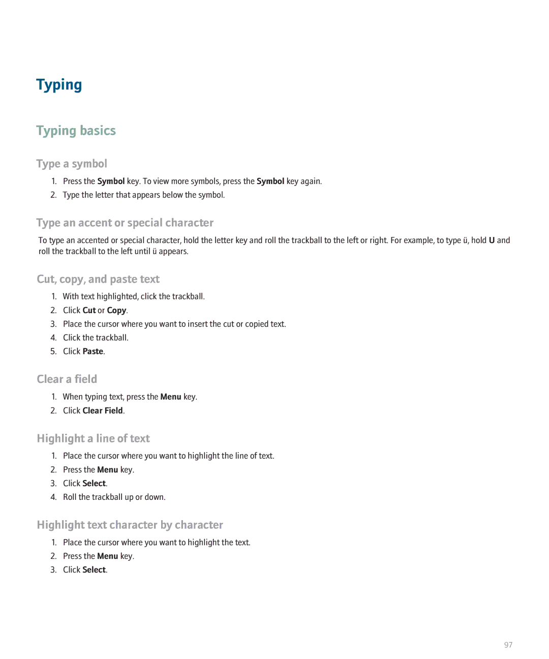 Blackberry 8330 manual Typing basics 