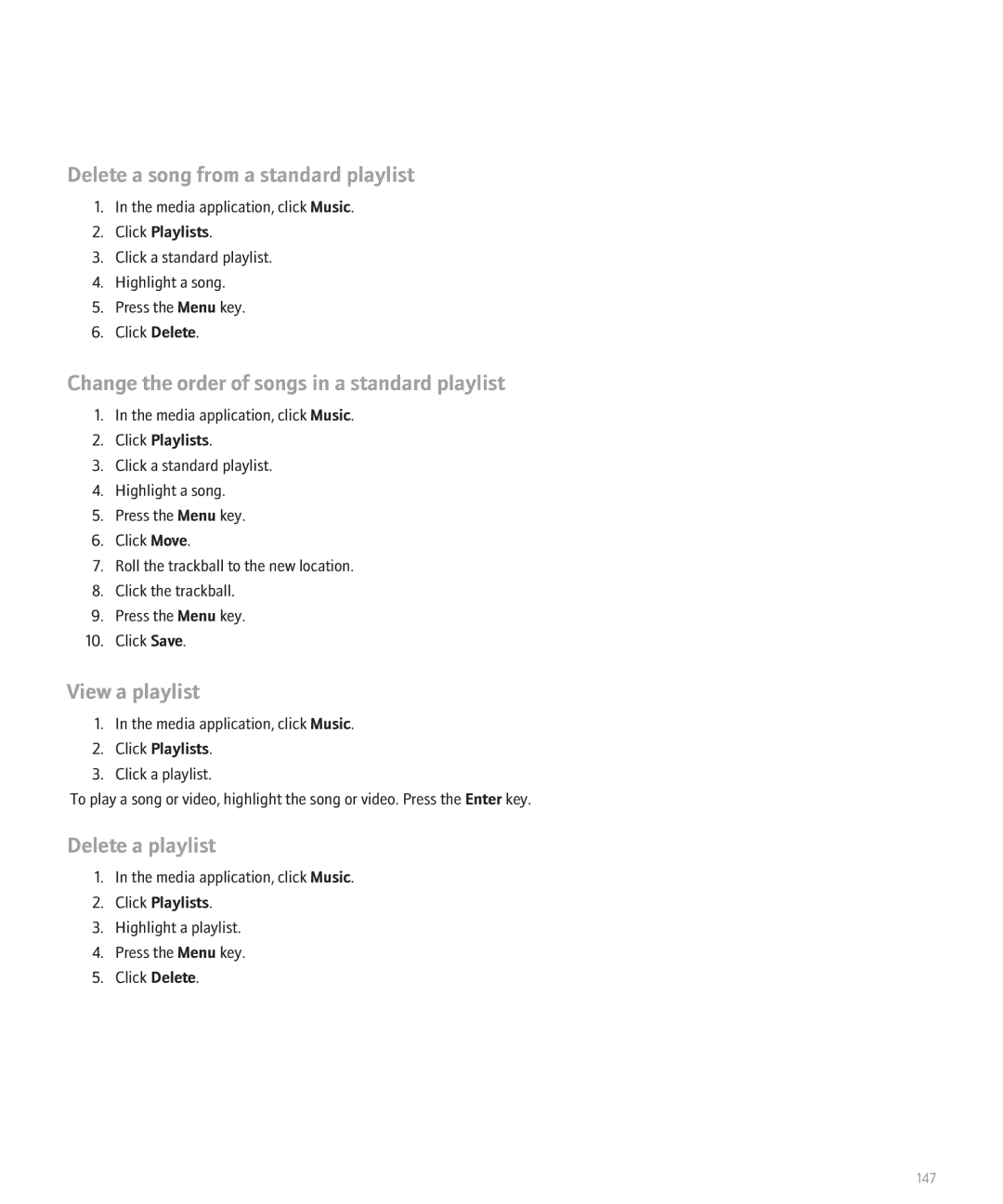 Blackberry 8330 Delete a song from a standard playlist, Change the order of songs in a standard playlist, View a playlist 