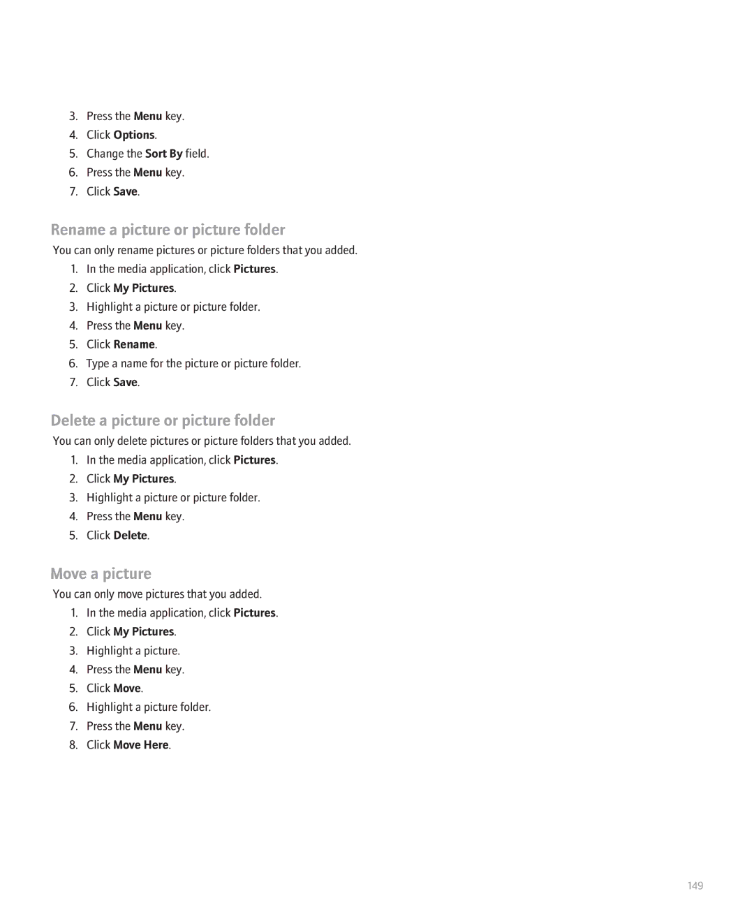 Blackberry 8330 manual Rename a picture or picture folder, Delete a picture or picture folder, Move a picture 