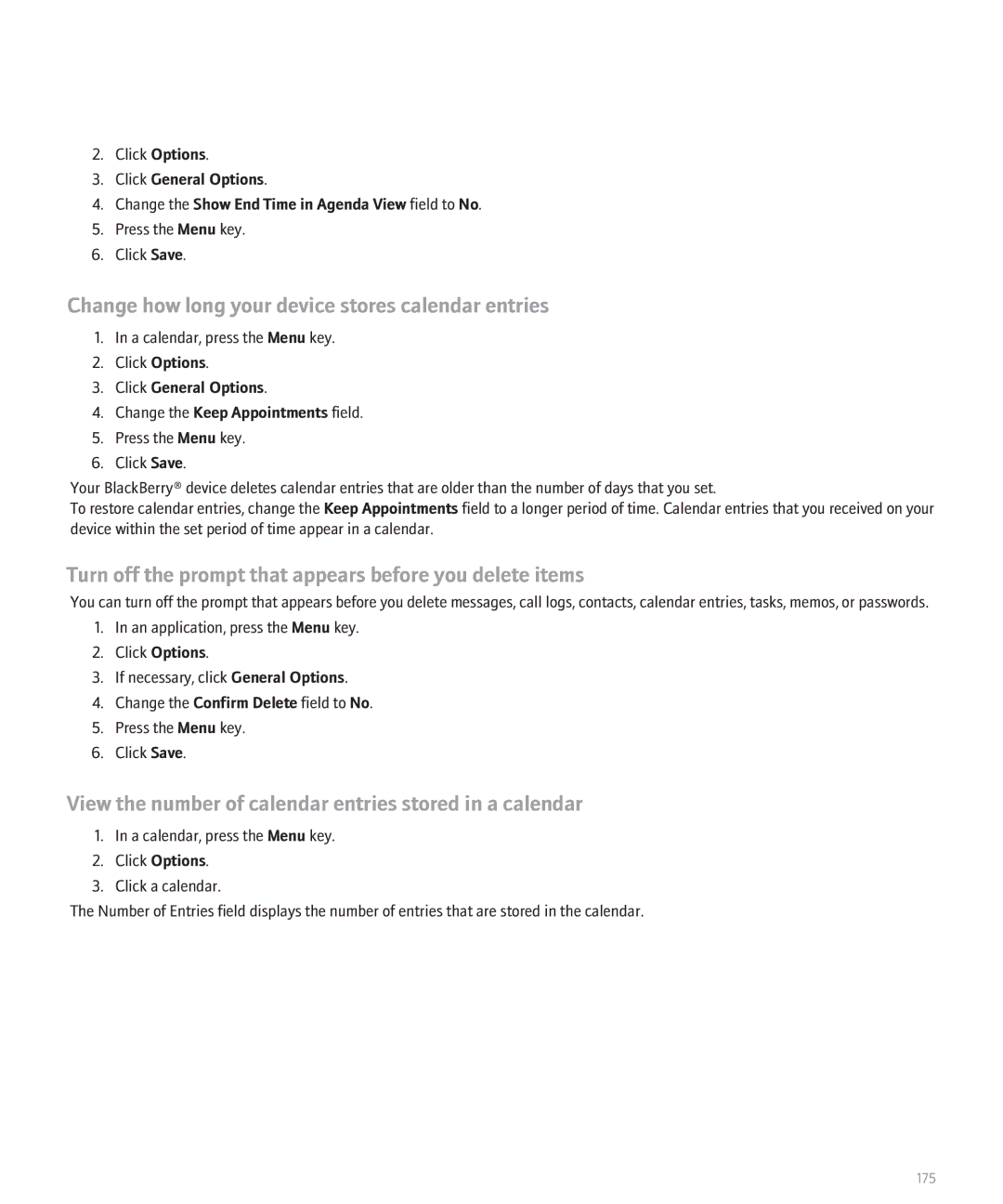 Blackberry 8330 manual Change how long your device stores calendar entries 