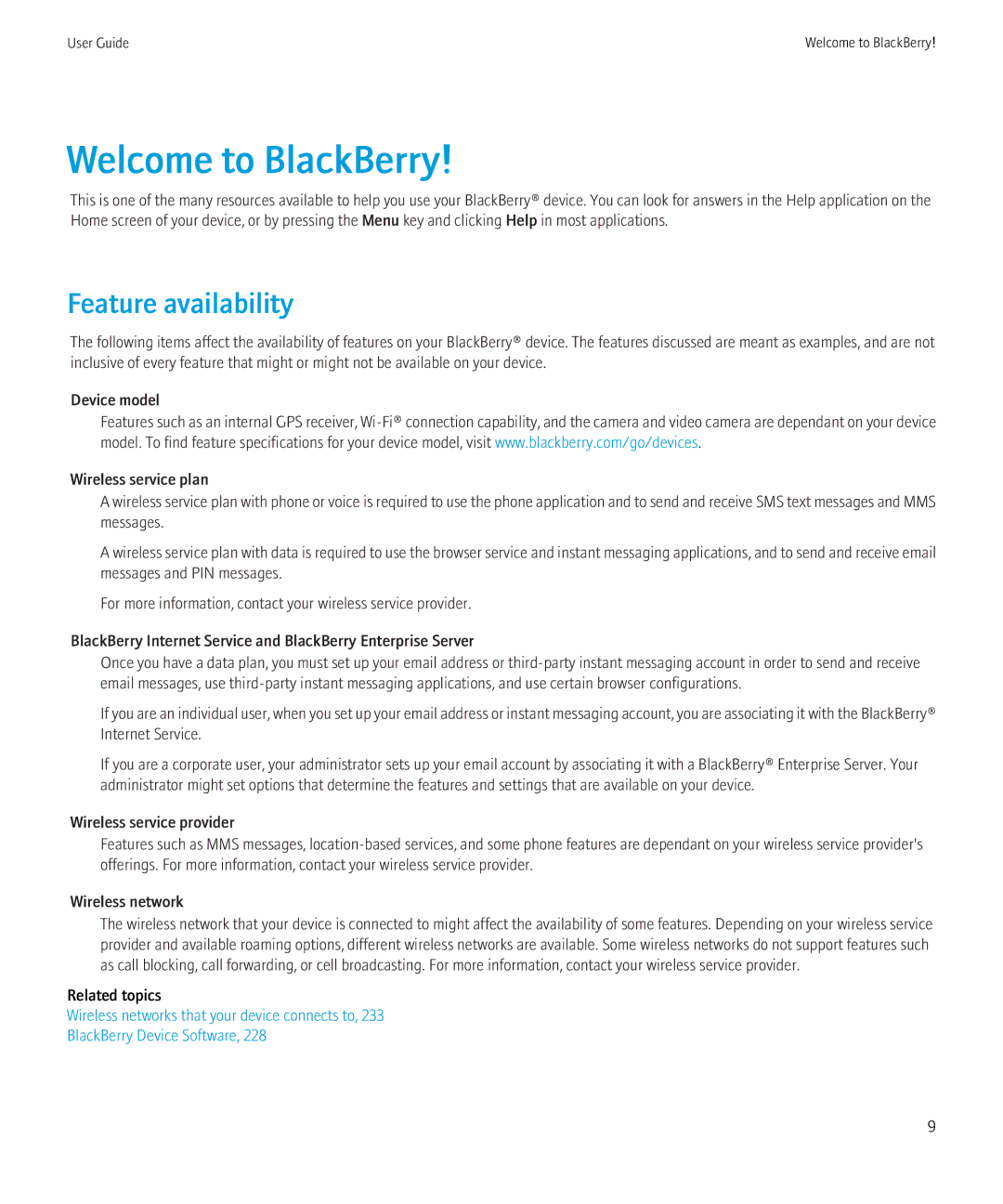 Blackberry 8350i manual Welcome to BlackBerry, Feature availability 