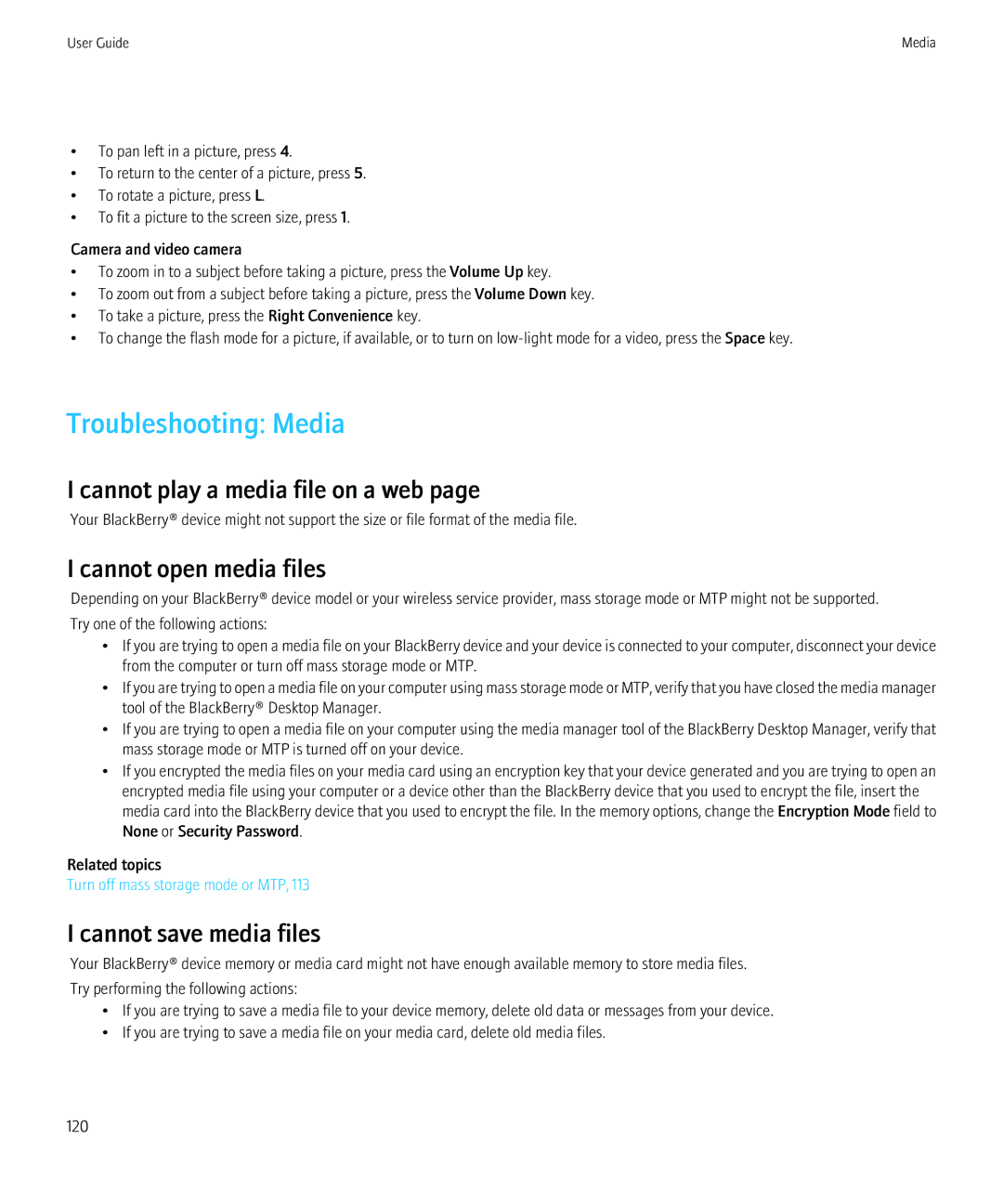 Blackberry 8350i manual Troubleshooting Media, Cannot open media files 