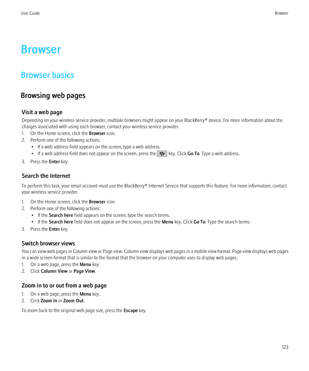 Blackberry 8350i manual Browser basics, Browsing web pages 