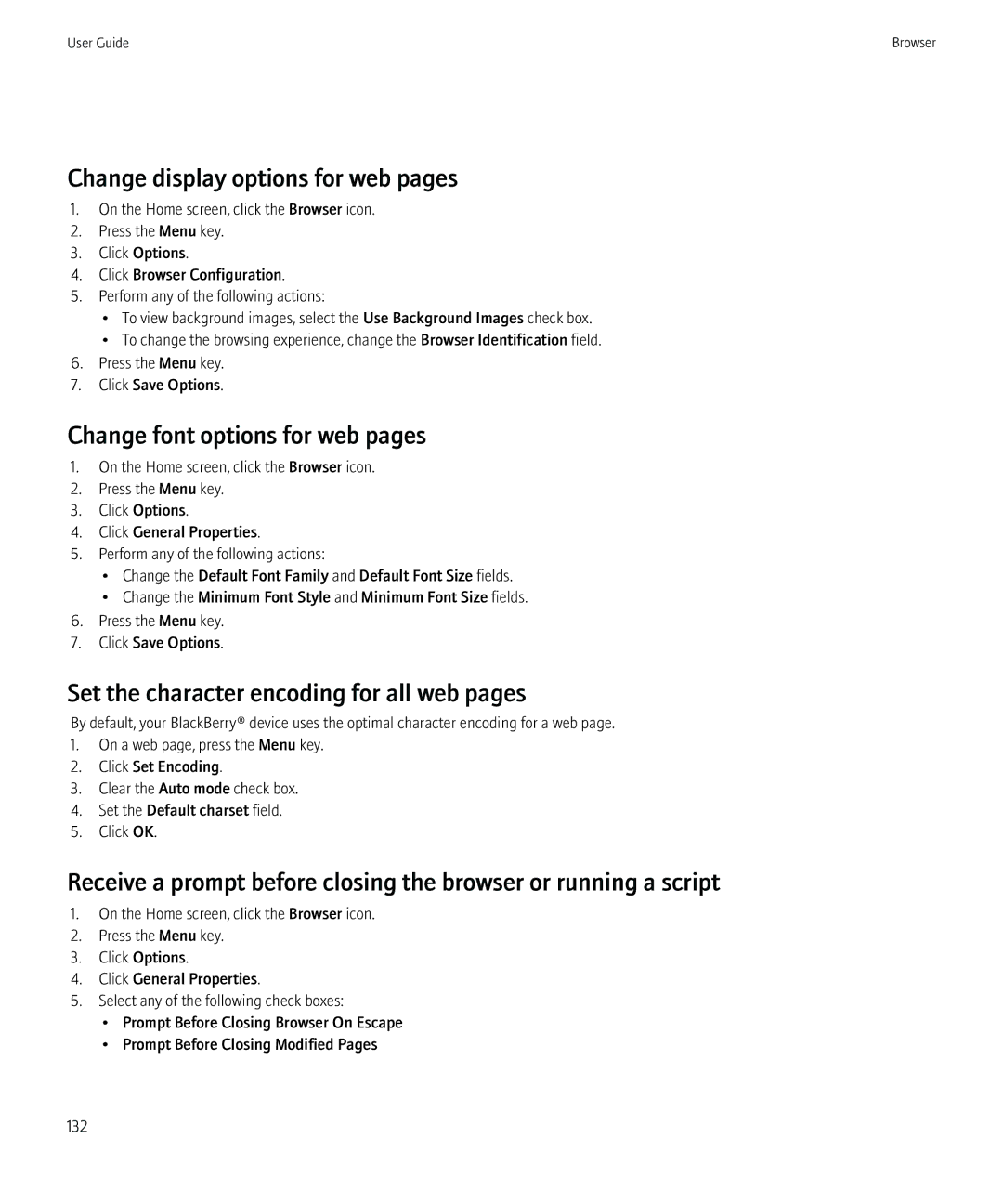 Blackberry 8350i manual Change display options for web pages, Change font options for web pages 