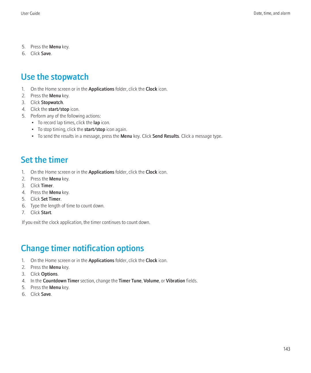 Blackberry 8350i manual Use the stopwatch, Set the timer, Change timer notification options 