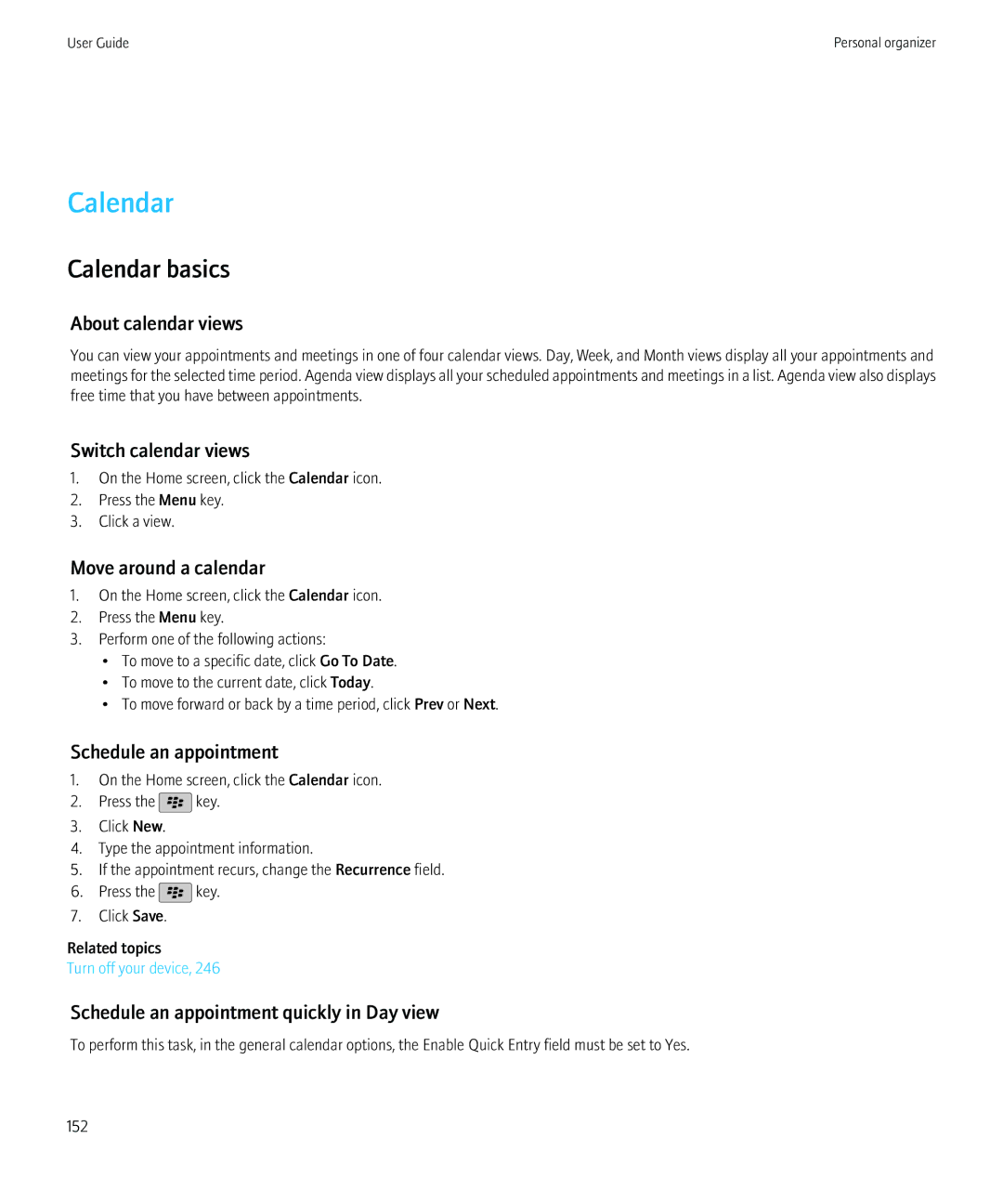 Blackberry 8350i manual Calendar basics 