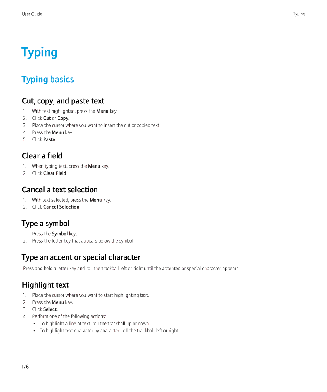 Blackberry 8350i manual Typing basics 