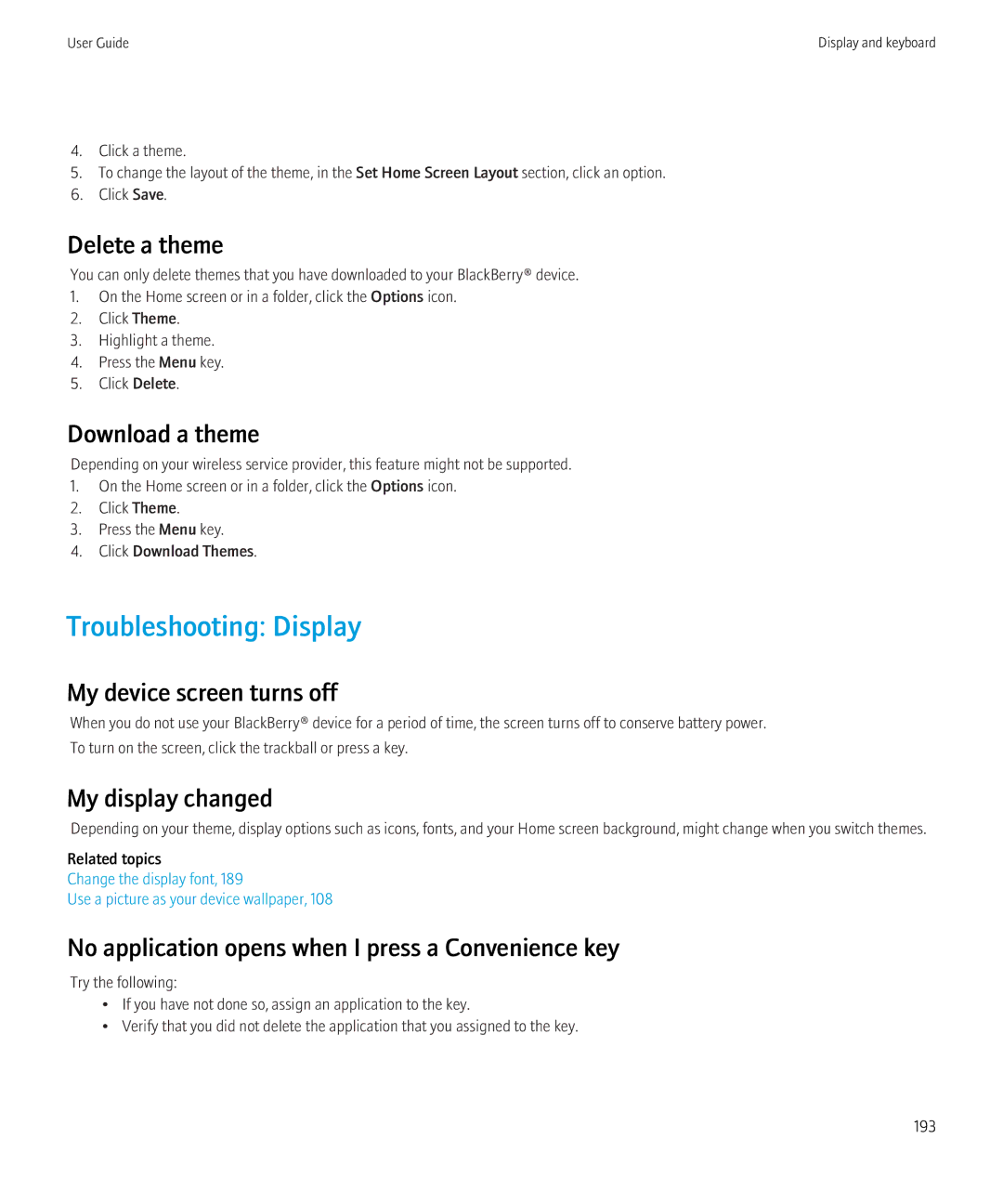 Blackberry 8350i manual Troubleshooting Display 