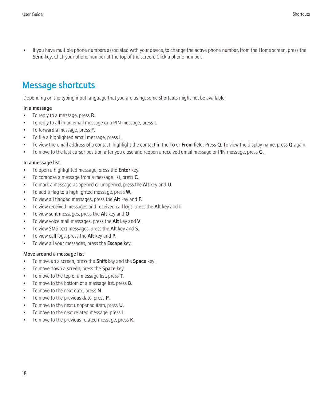 Blackberry 8350i manual Message shortcuts 