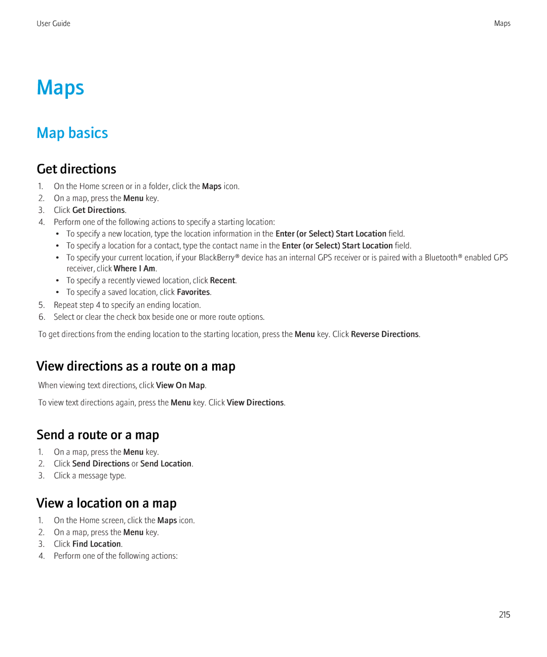 Blackberry 8350i manual Maps, Map basics 