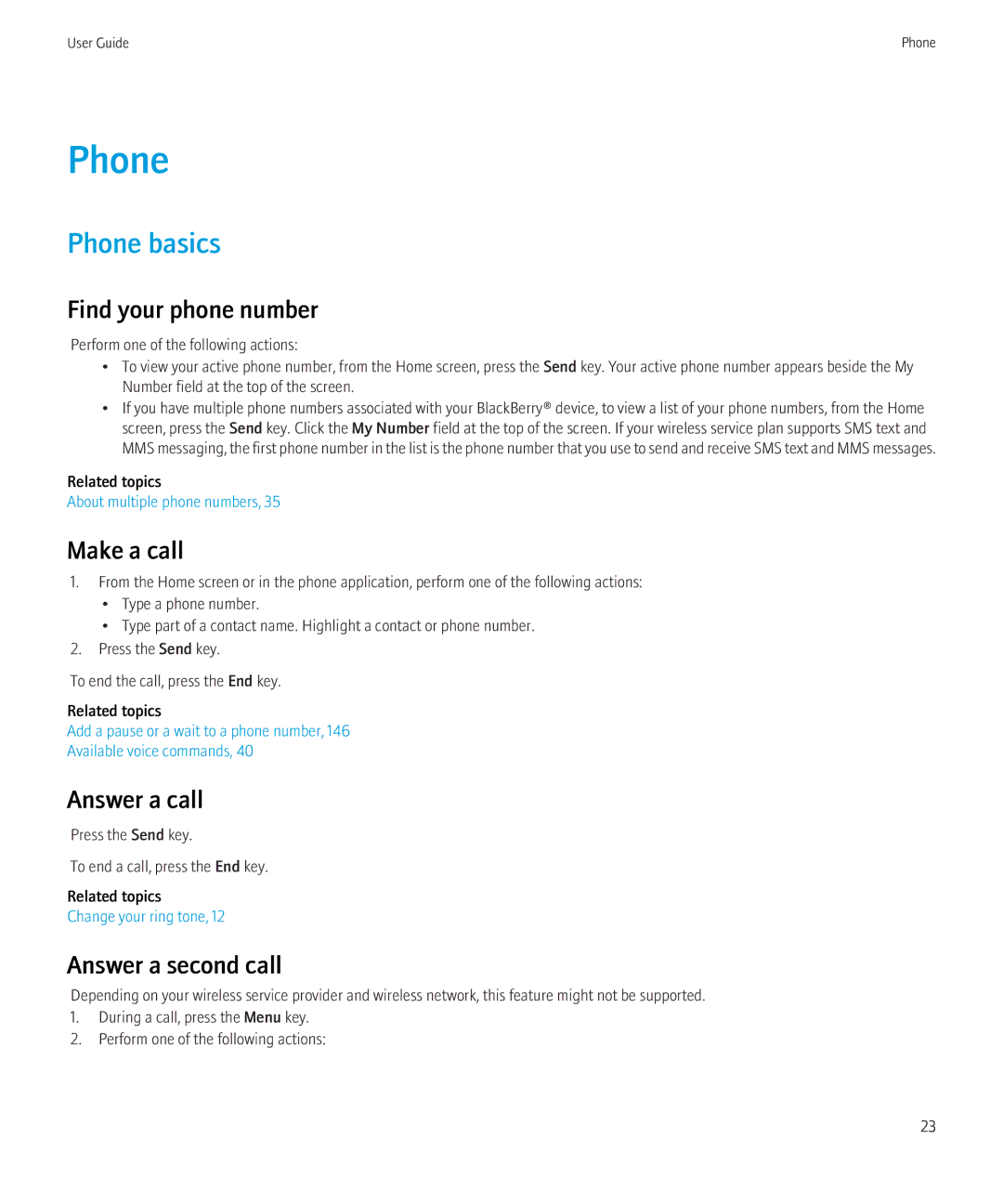 Blackberry 8350i manual Phone basics, Find your phone number, Answer a call, Answer a second call 