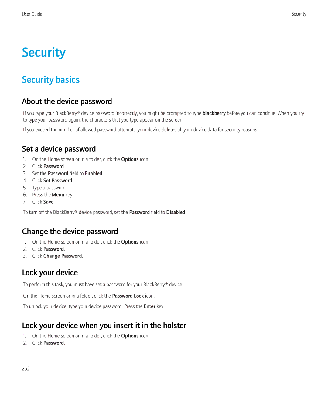 Blackberry 8350i manual Security basics 