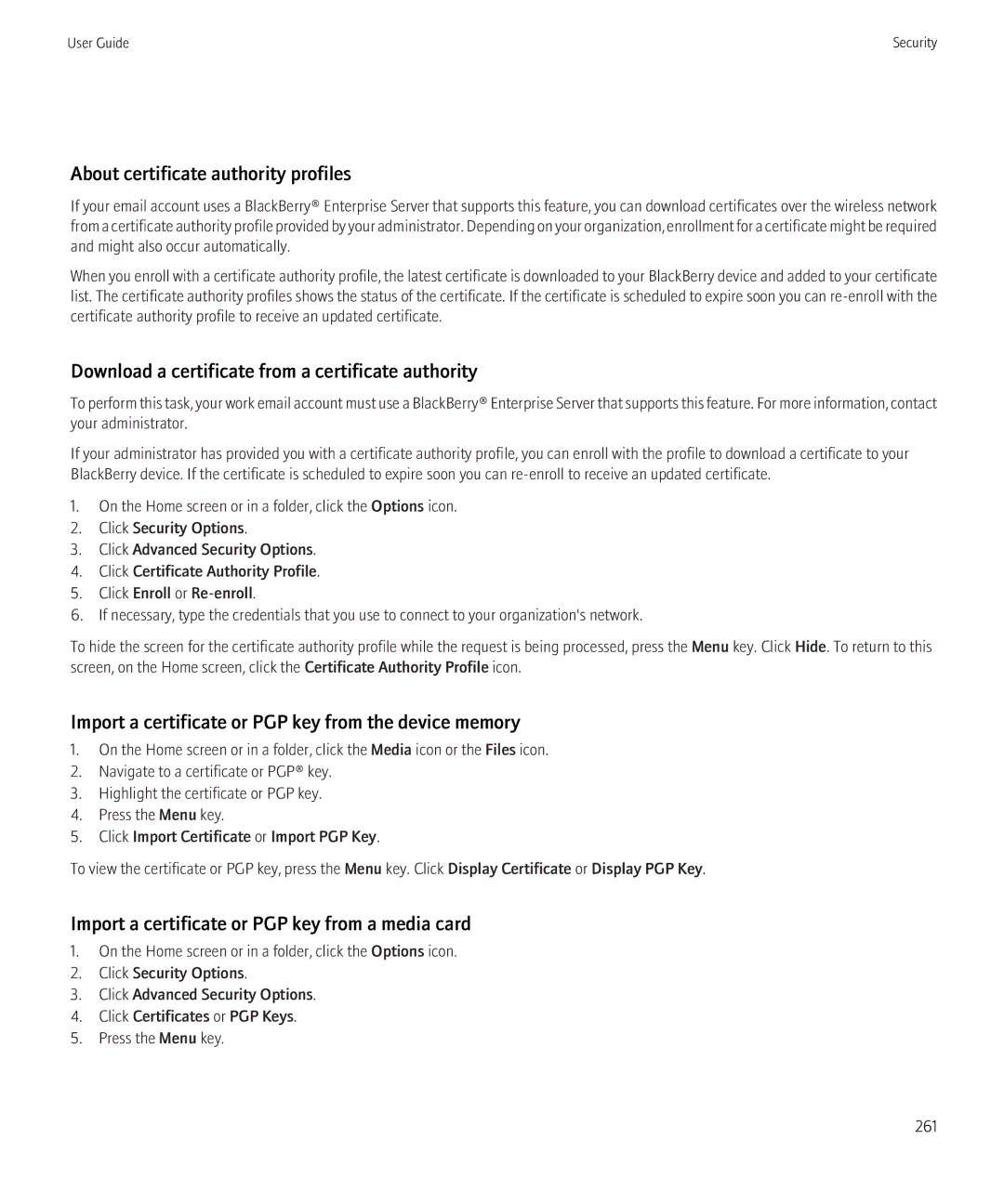 Blackberry 8350i manual About certificate authority profiles, Download a certificate from a certificate authority 