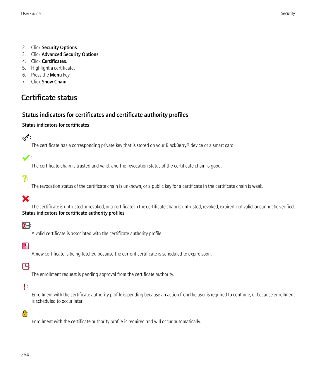 Blackberry 8350i manual Certificate status 