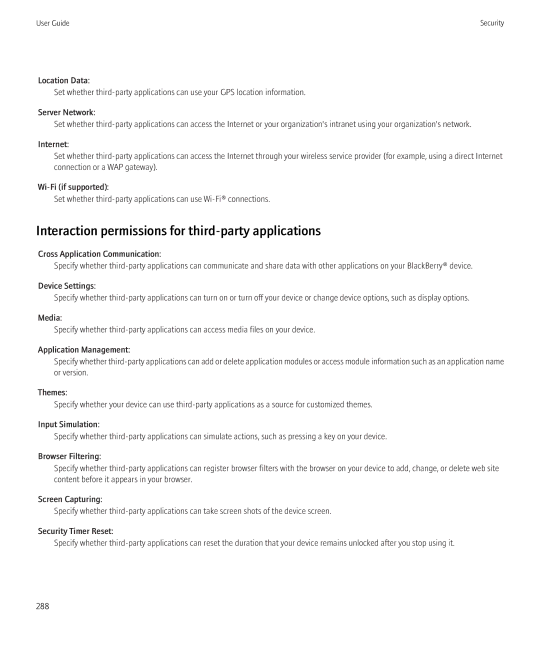 Blackberry 8350i manual Interaction permissions for third-party applications 