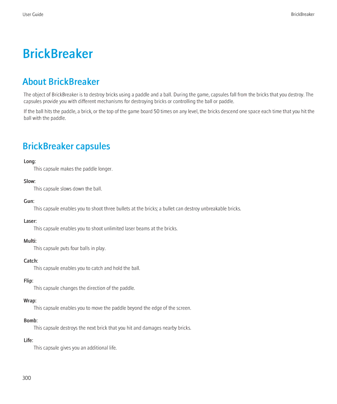 Blackberry 8350i manual About BrickBreaker, BrickBreaker capsules 