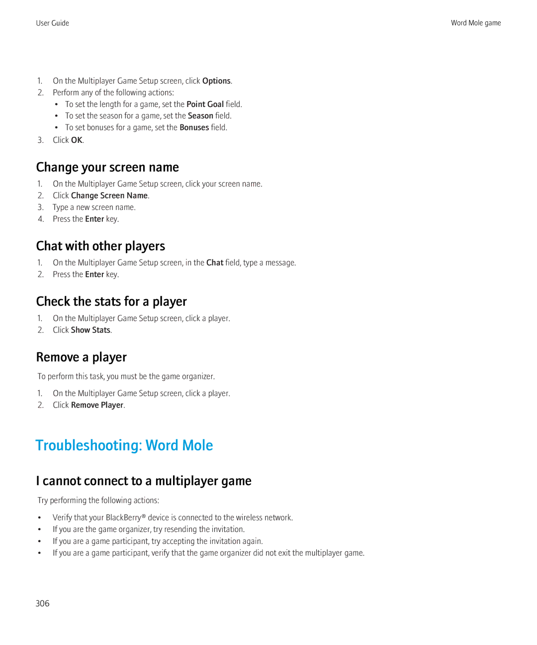 Blackberry 8350i manual Troubleshooting Word Mole 