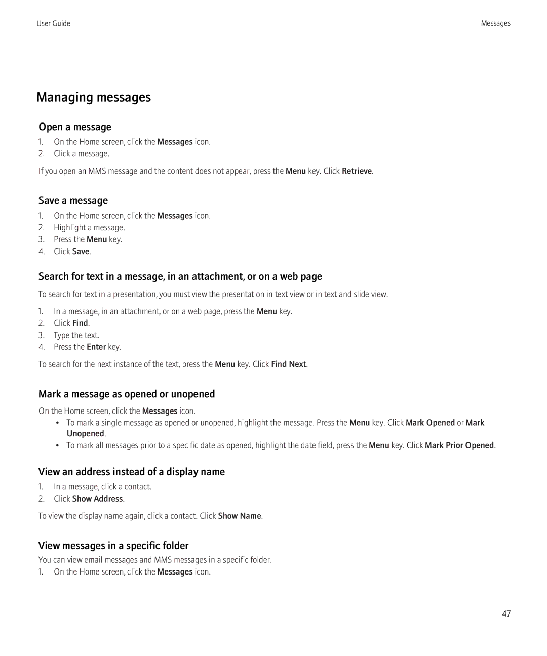 Blackberry 8350i manual Managing messages 