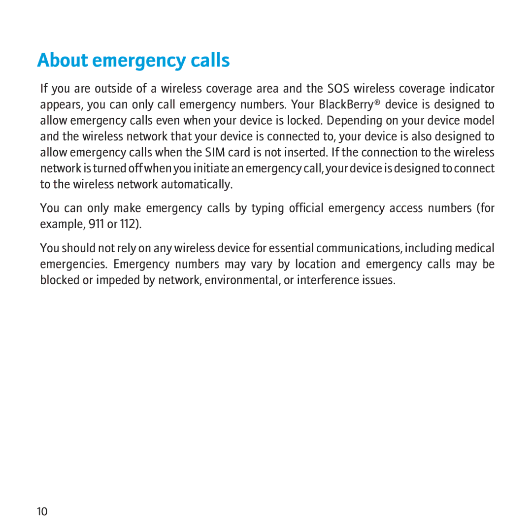 Blackberry 8500 manual About emergency calls 