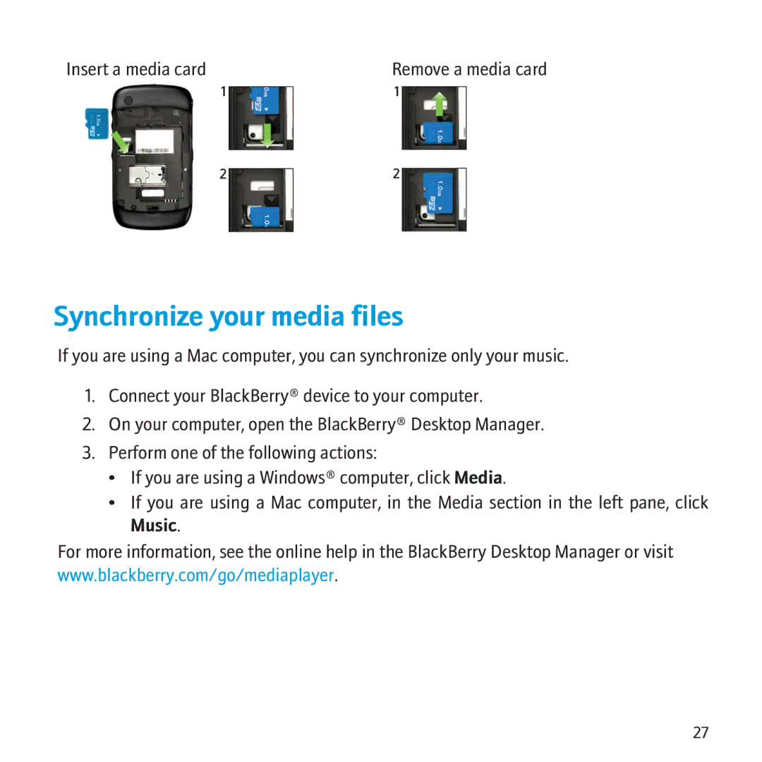 Blackberry 8500 manual Synchronize your media files 