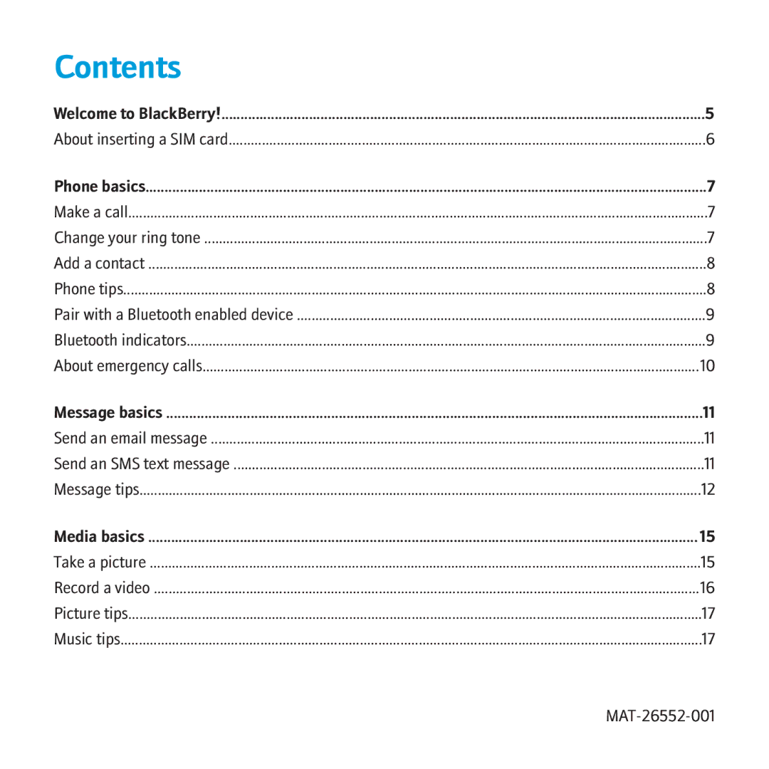 Blackberry 8500 manual Contents 