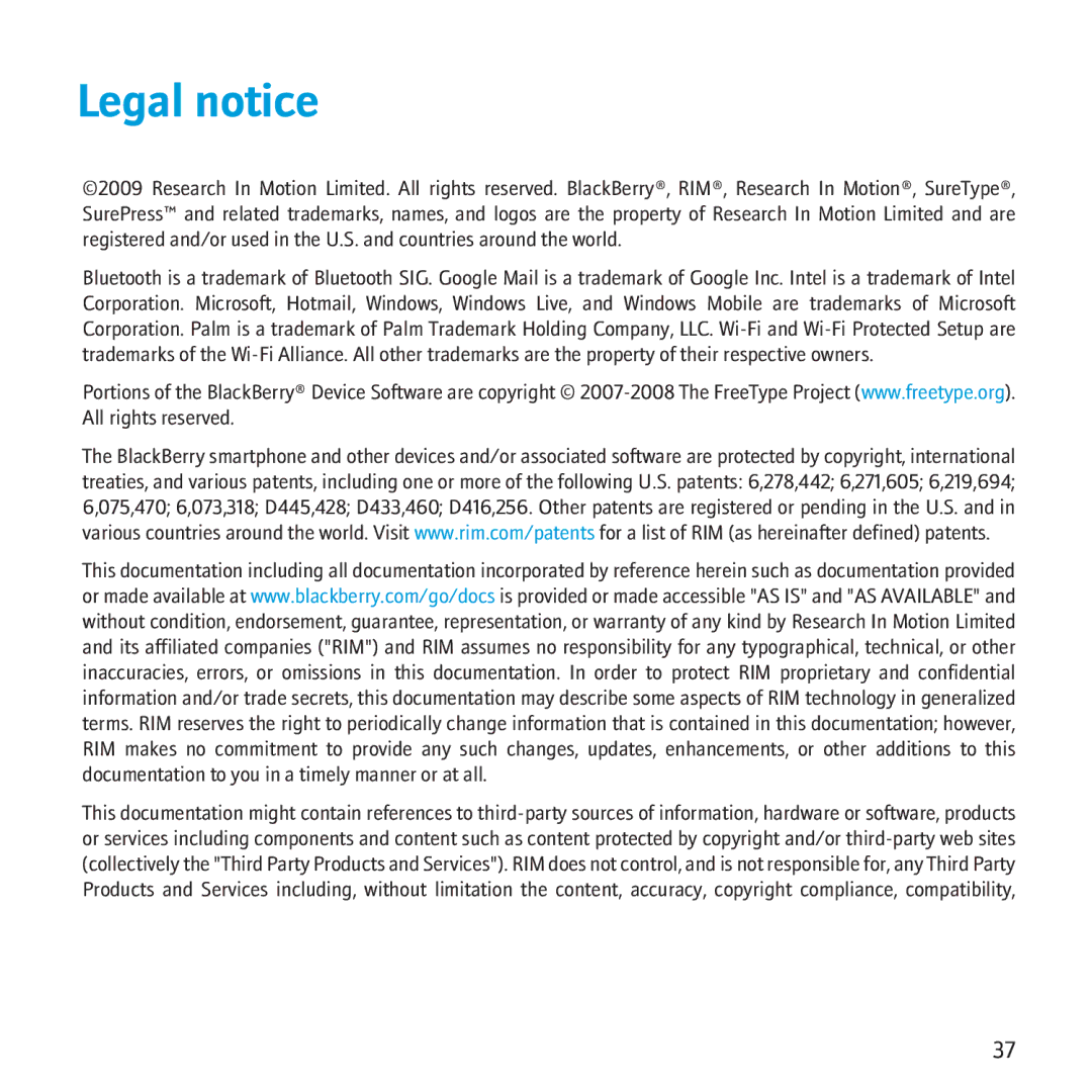 Blackberry 8500 manual Legal notice 