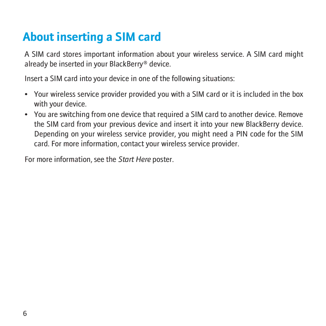 Blackberry 8500 manual About inserting a SIM card 