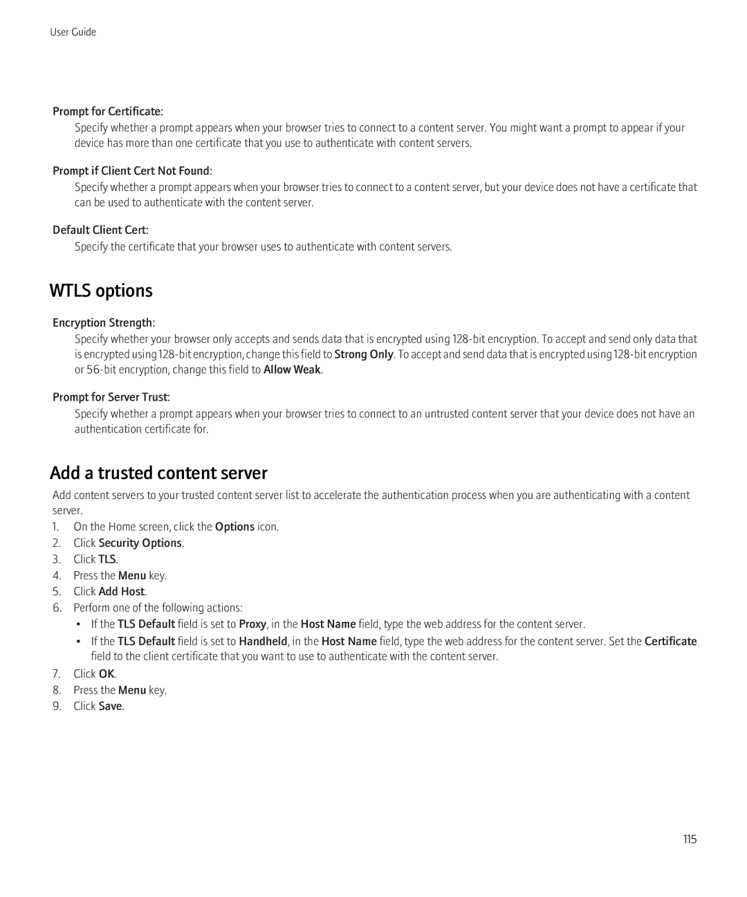 Blackberry 8520 manual Wtls options, Add a trusted content server 