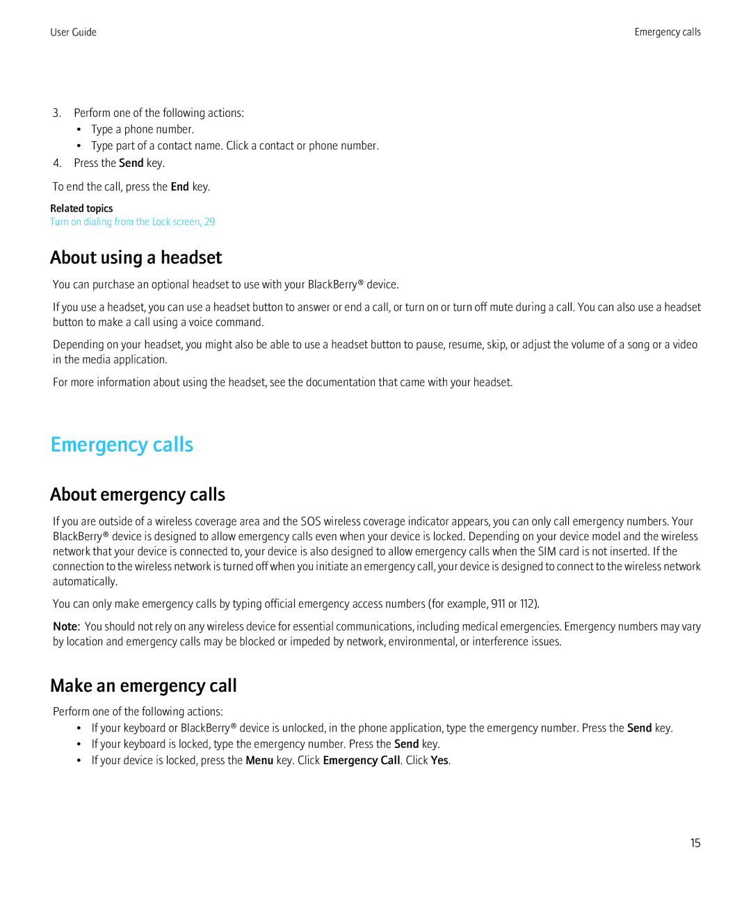 Blackberry 8520 manual Emergency calls, About using a headset, About emergency calls, Make an emergency call 