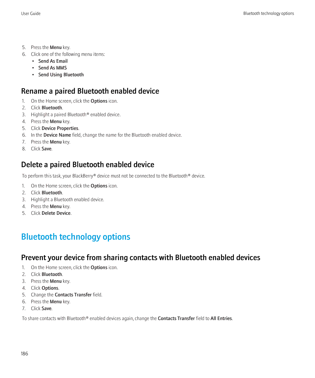 Blackberry 8520 manual Bluetooth technology options, Rename a paired Bluetooth enabled device 