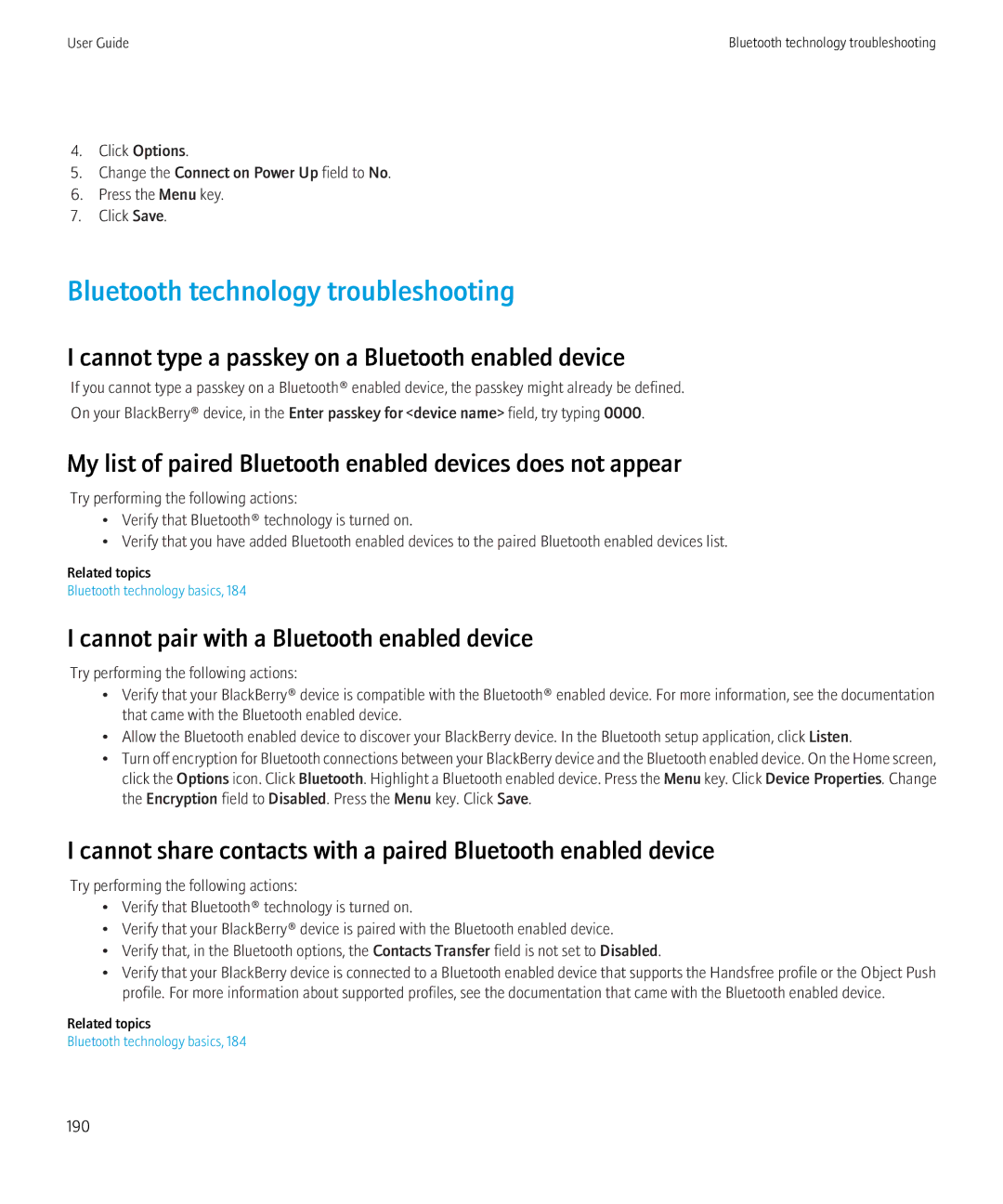 Blackberry 8520 manual Bluetooth technology troubleshooting, Cannot type a passkey on a Bluetooth enabled device 