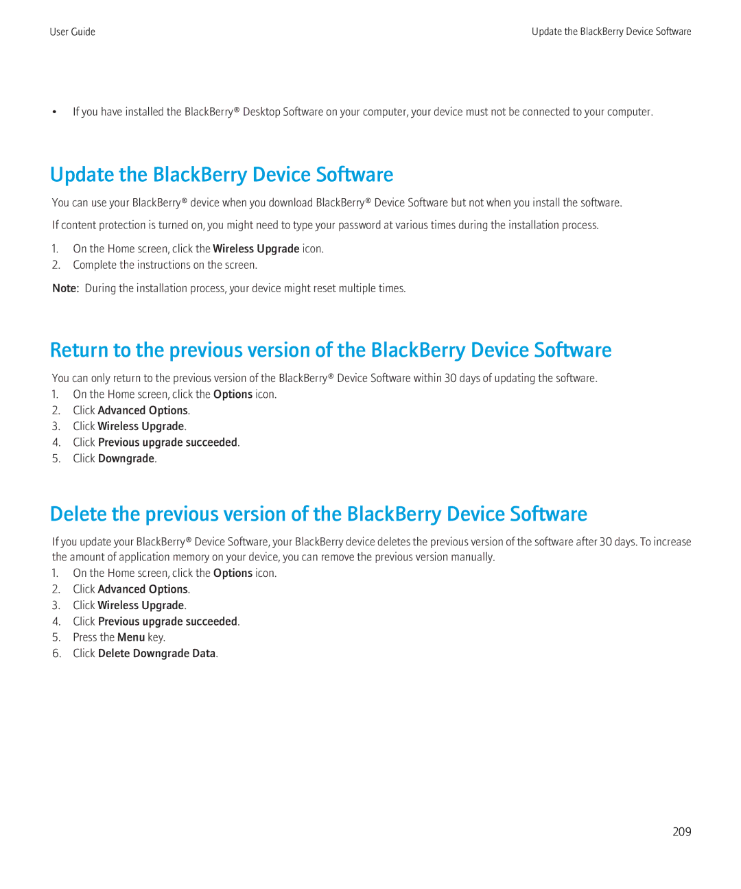 Blackberry 8520 manual Update the BlackBerry Device Software 