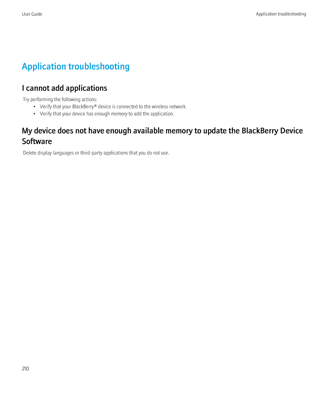 Blackberry 8520 manual Application troubleshooting, Cannot add applications 