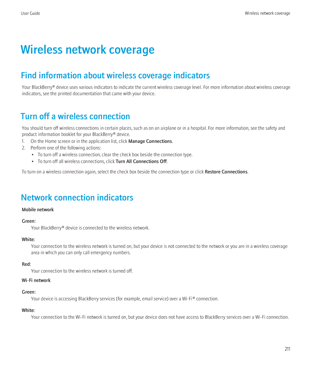 Blackberry 8520 manual Wireless network coverage, Find information about wireless coverage indicators 