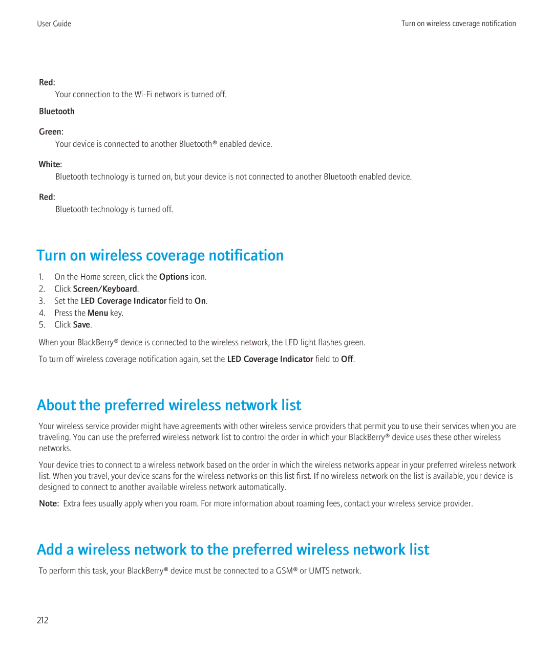 Blackberry 8520 manual Turn on wireless coverage notification, About the preferred wireless network list 