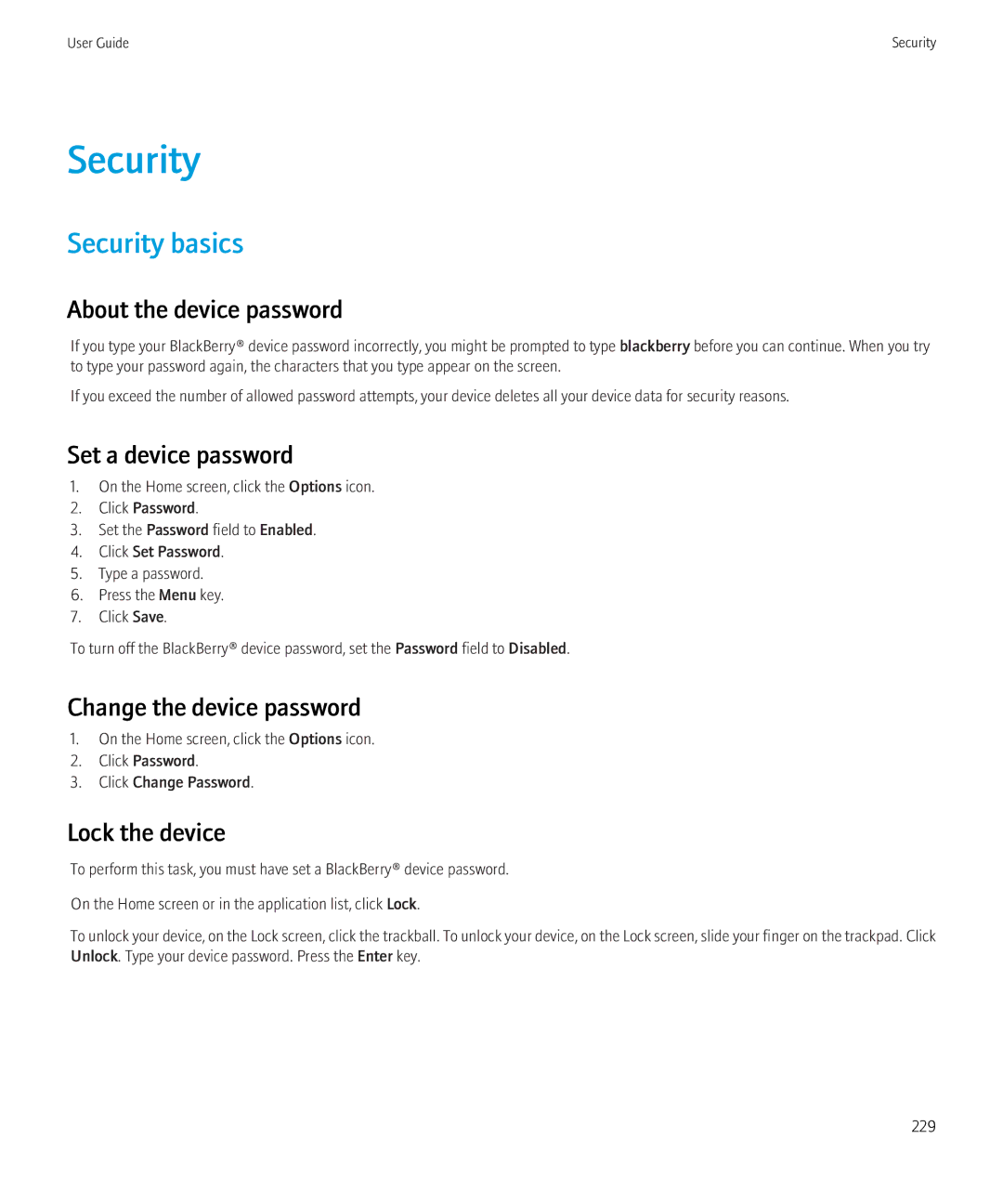 Blackberry 8520 manual Security basics 