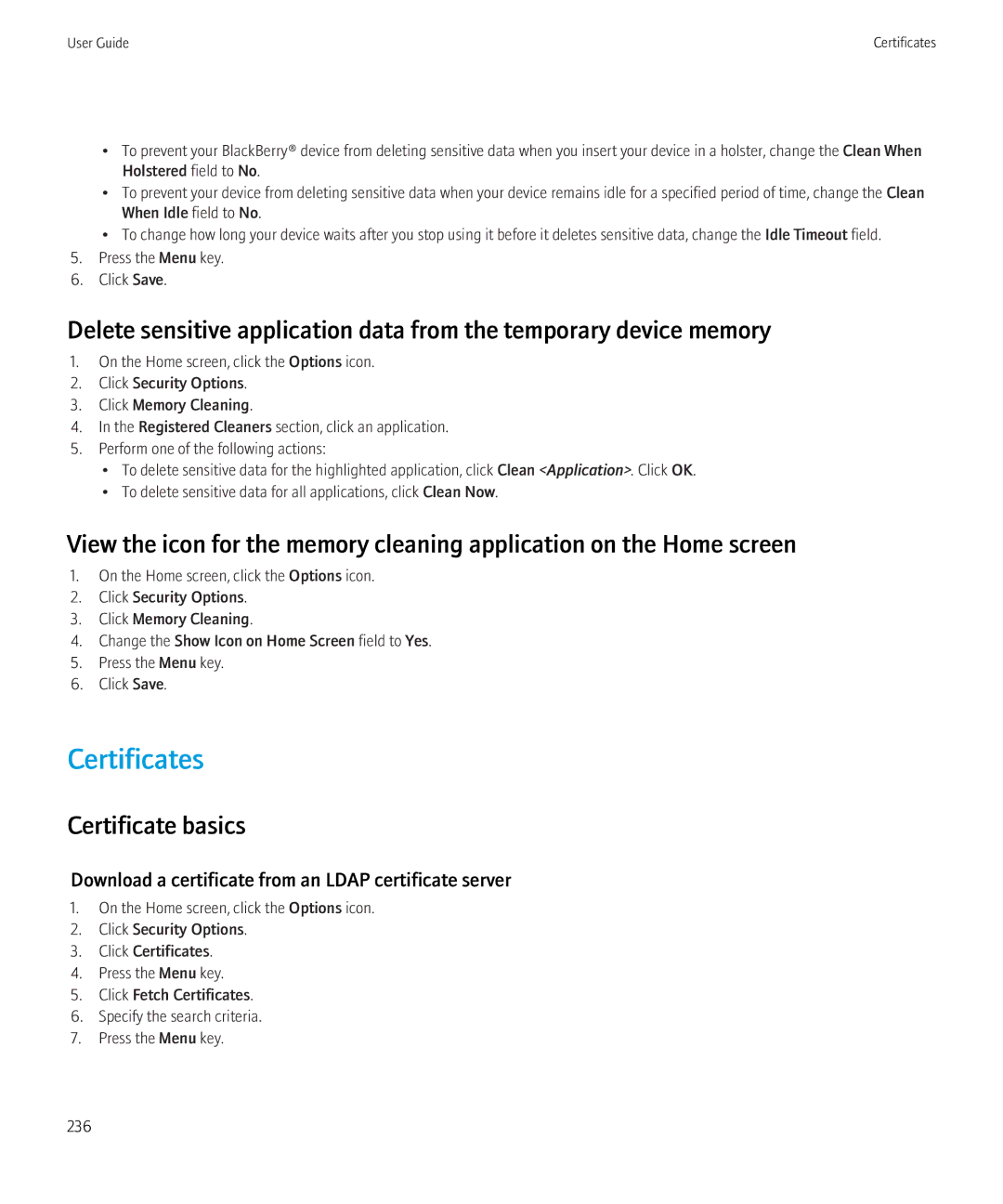 Blackberry 8520 manual Certificates, Certificate basics, Download a certificate from an Ldap certificate server 