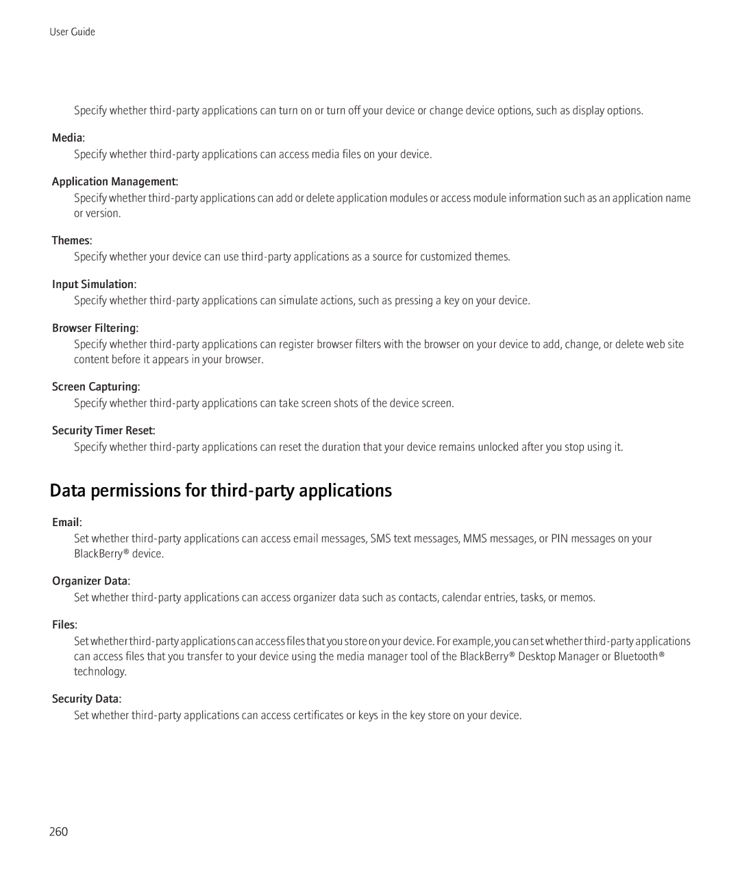 Blackberry 8520 manual Data permissions for third-party applications 
