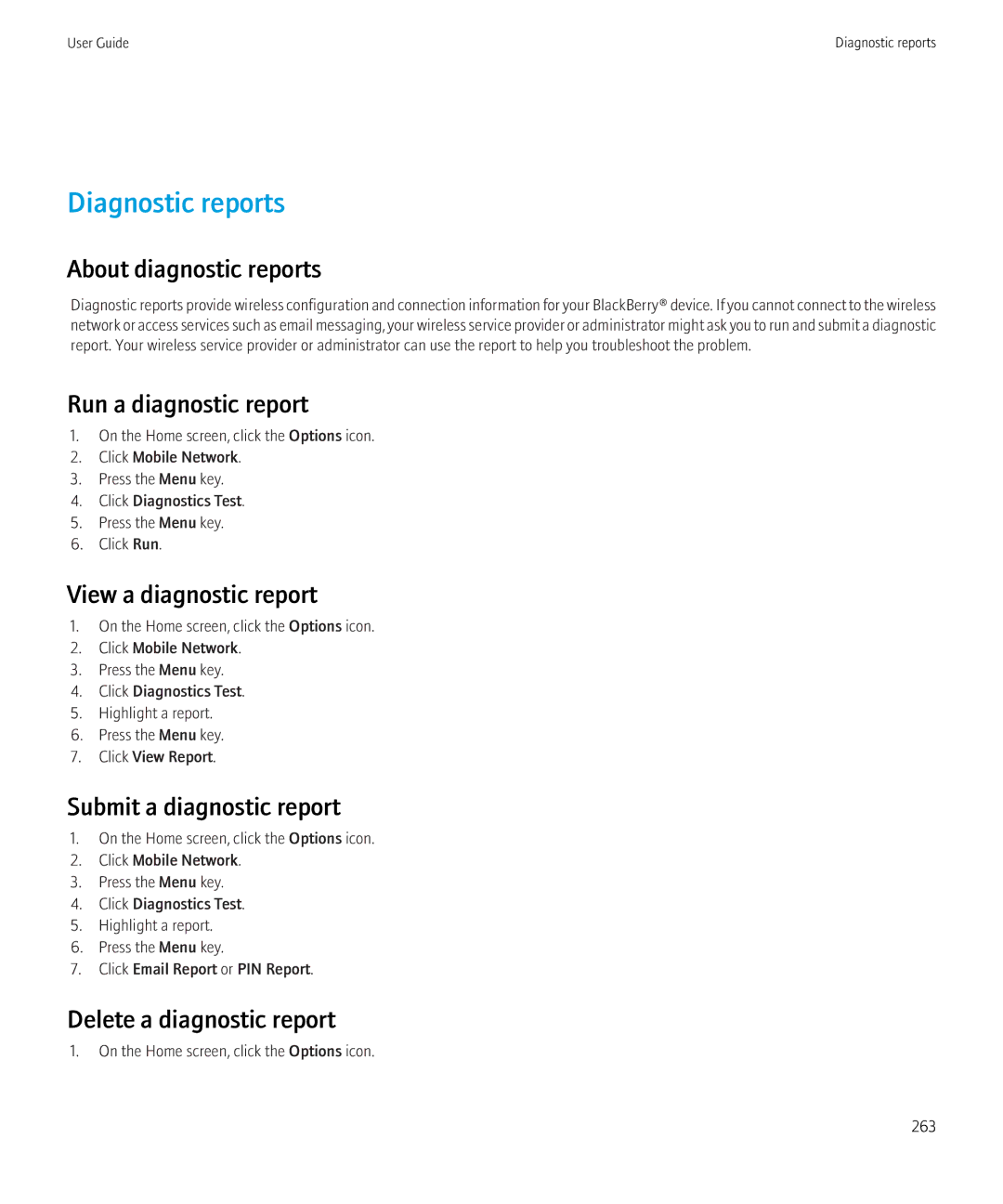 Blackberry 8520 manual Diagnostic reports 