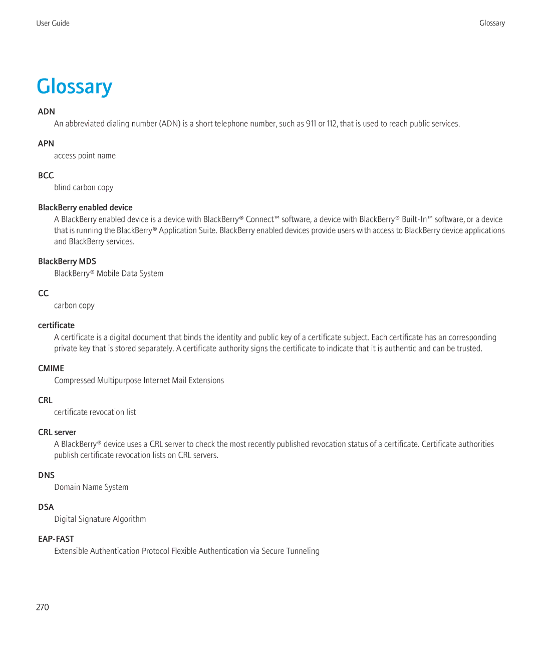 Blackberry 8520 manual Glossary, Adn 