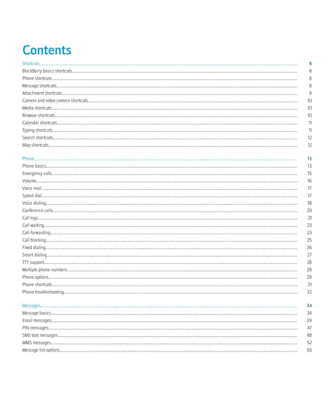 Blackberry 8520 manual Contents 