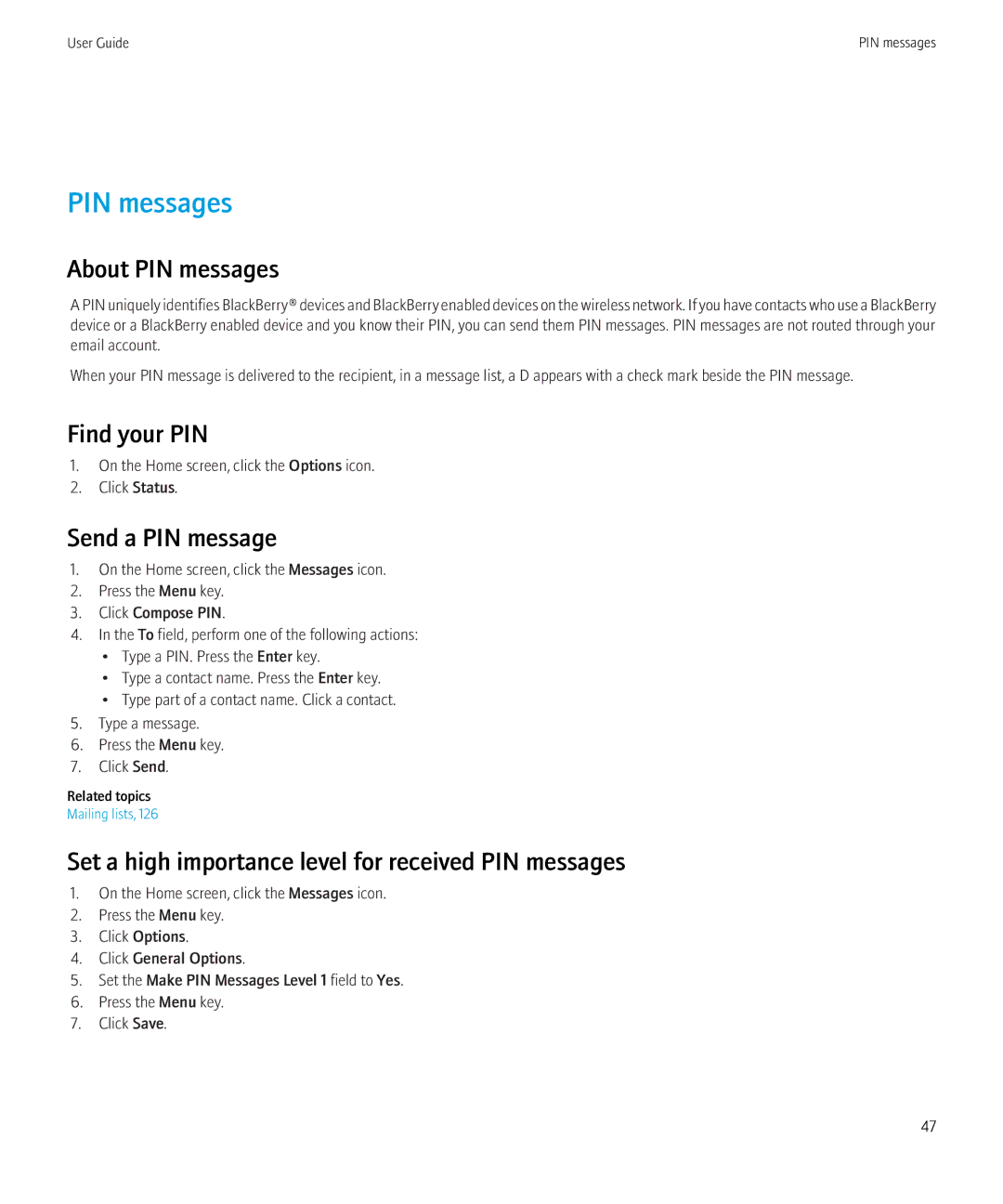 Blackberry 8520 manual About PIN messages, Find your PIN, Send a PIN message 