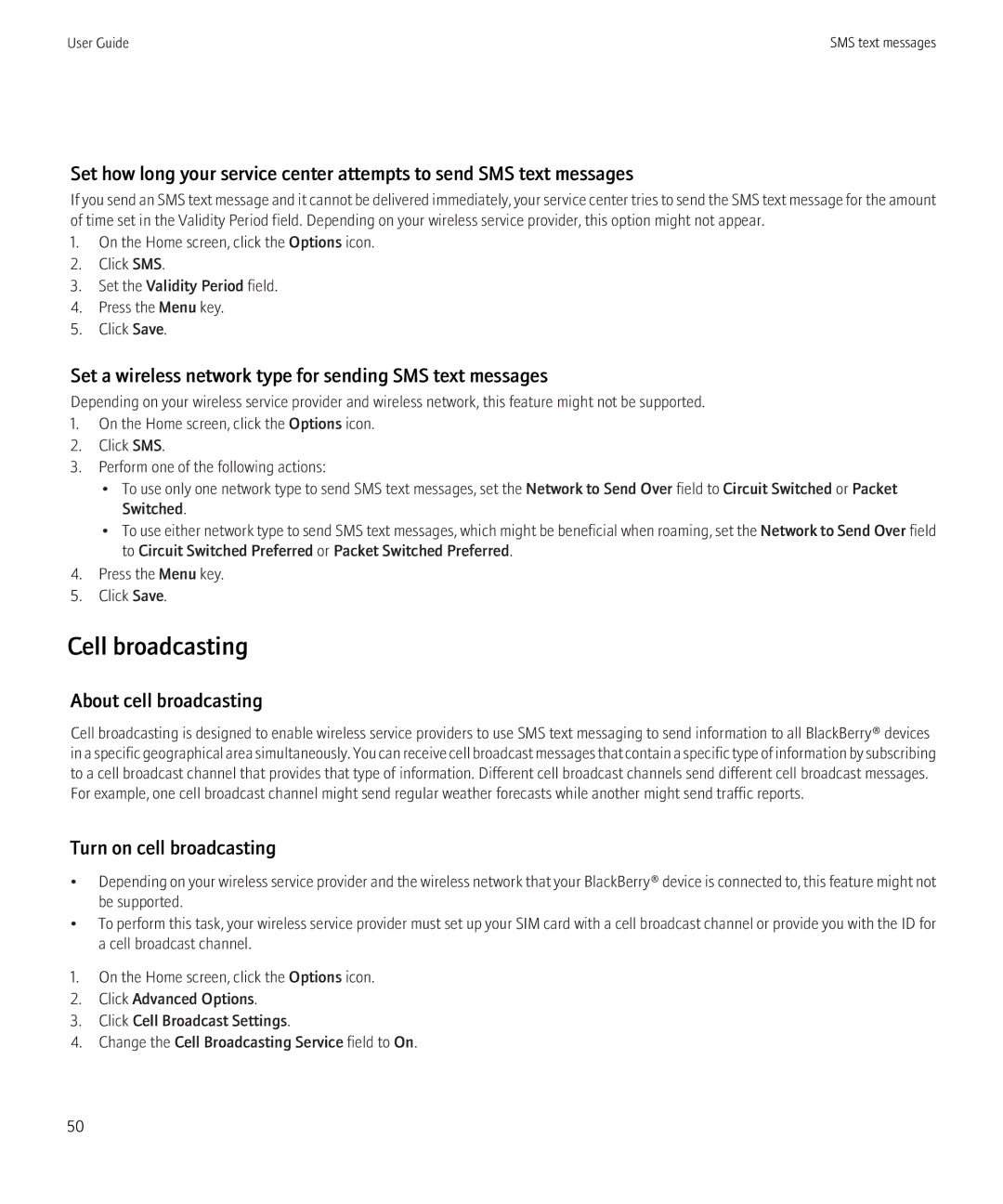 Blackberry 8520 Cell broadcasting, Set a wireless network type for sending SMS text messages, About cell broadcasting 