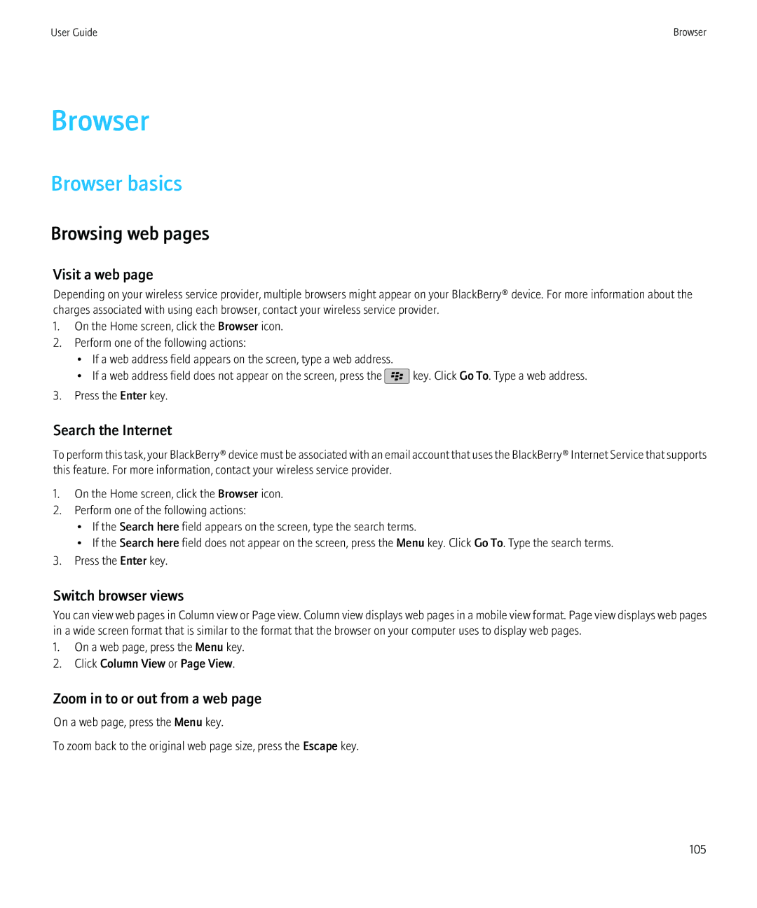 Blackberry 8520 manual Browser basics, Browsing web pages 